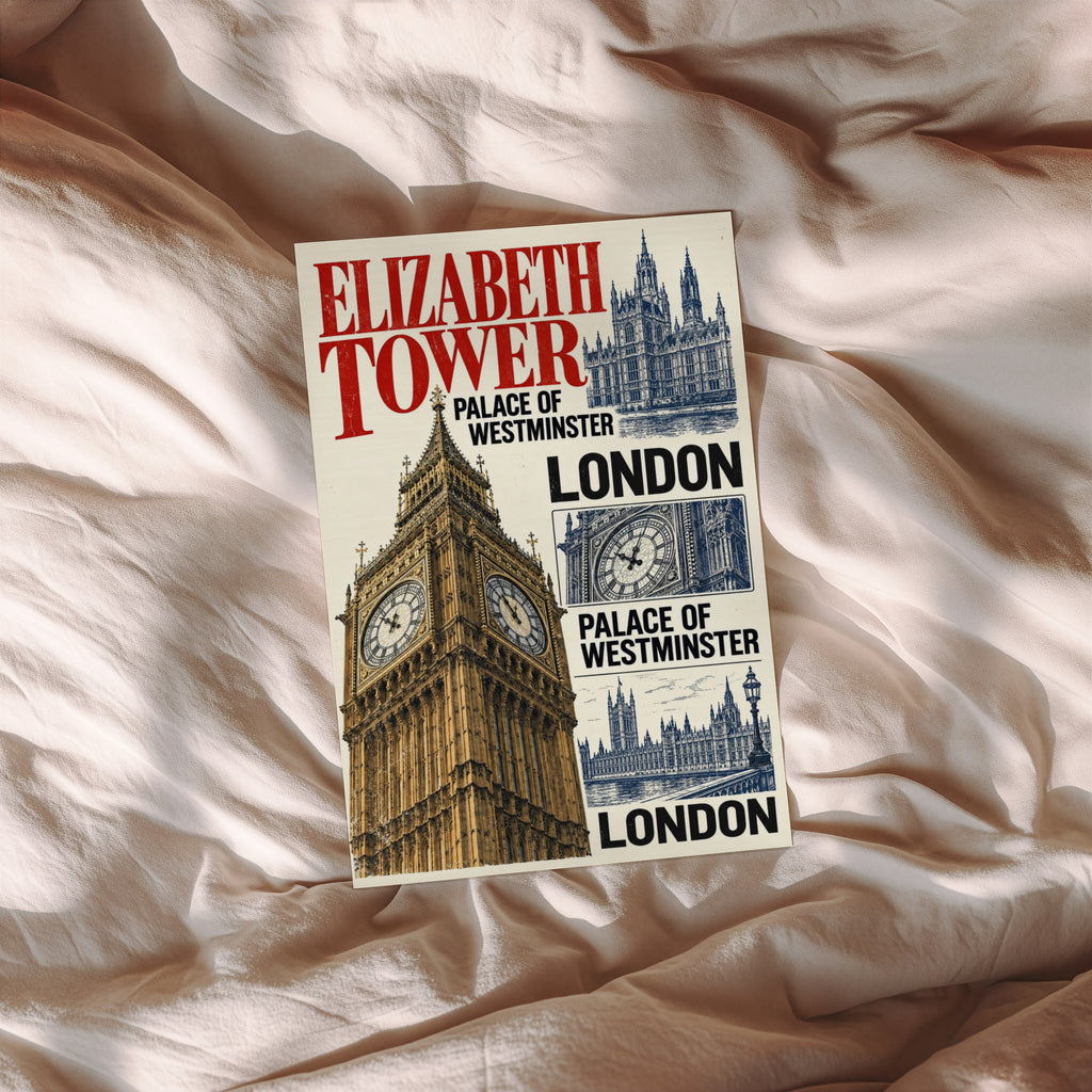 Vintage Elizabeth Tower Poster, London Wall Art