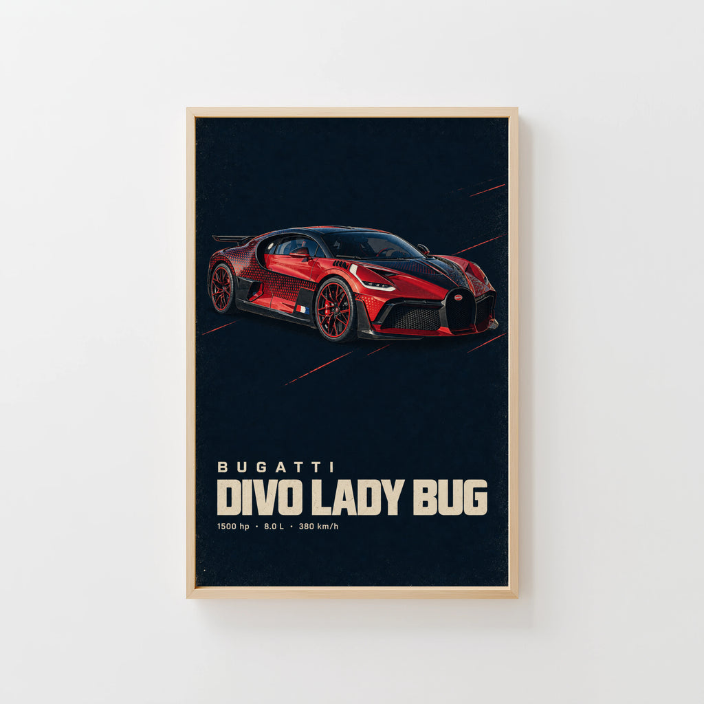 Vintage Bugatti Divo Print, Supercar Wall Art