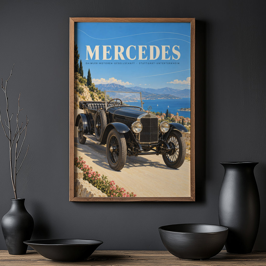 Vintage Mercedes Car Poster, Coastal Wall Art, Retro Print