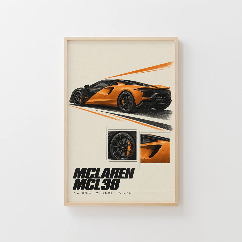 Vintage McLaren Car Print, Supercar Wall Art