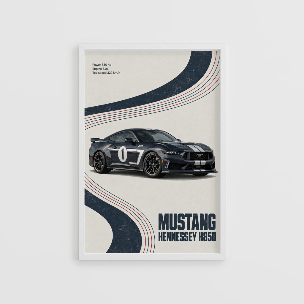 Vintage Mustang Hennessey H850 Print, Car Poster