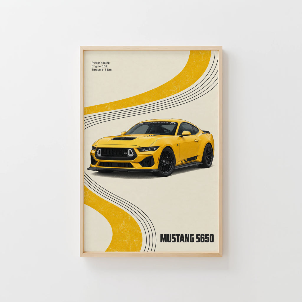 Vintage Mustang Print, Yellow Car Wall Art