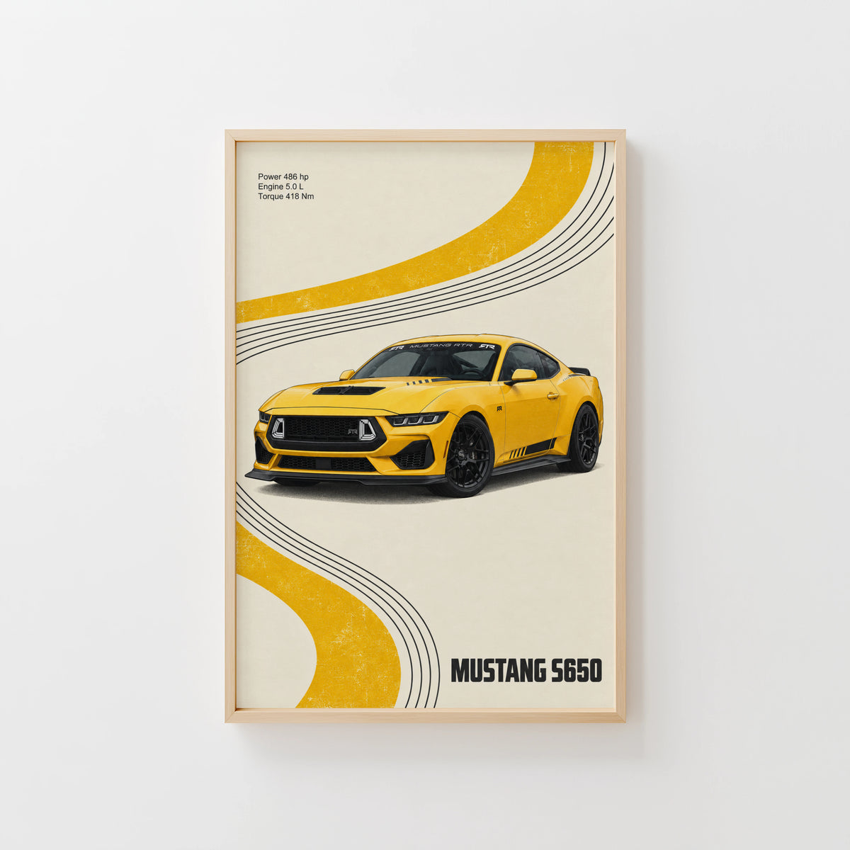 Vintage Mustang Print, Yellow Car Wall Art