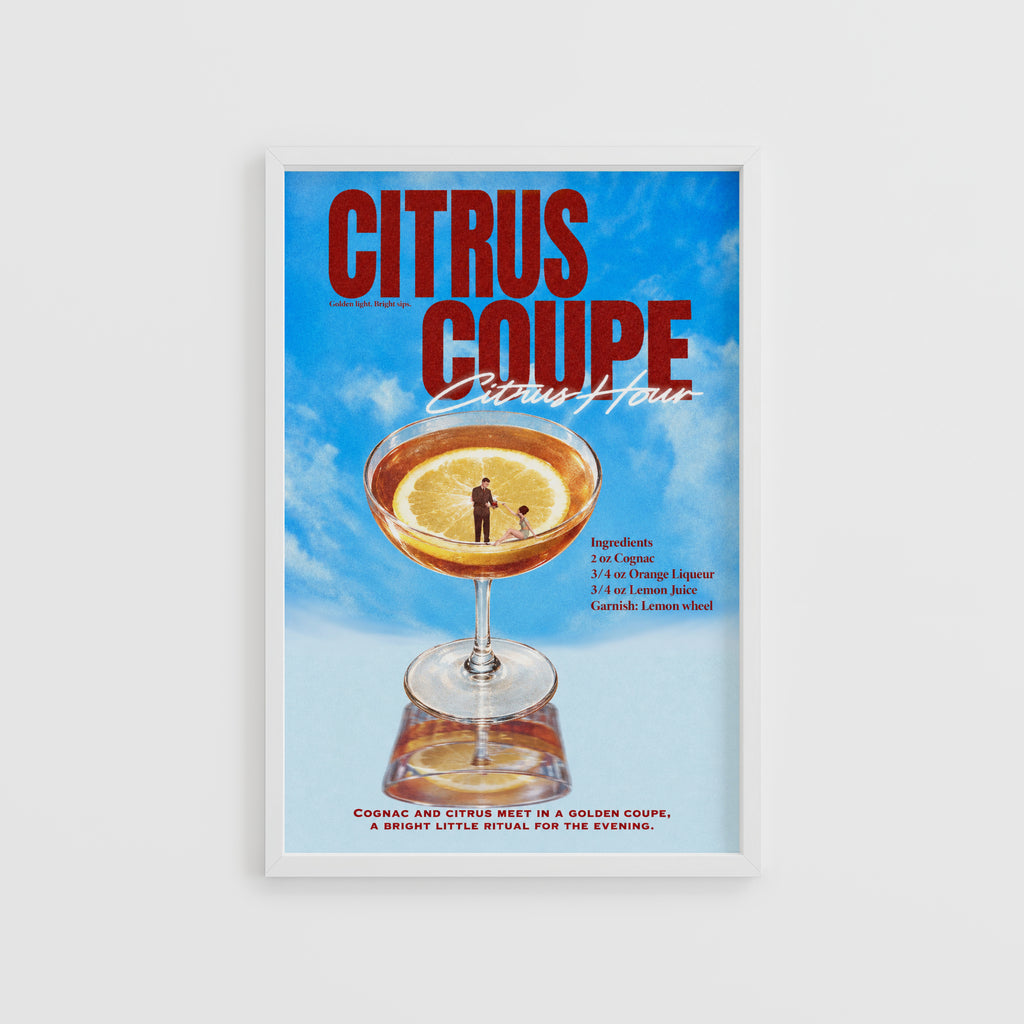 Vintage Citrus Coupe Cocktail Print Poster, Bar Art