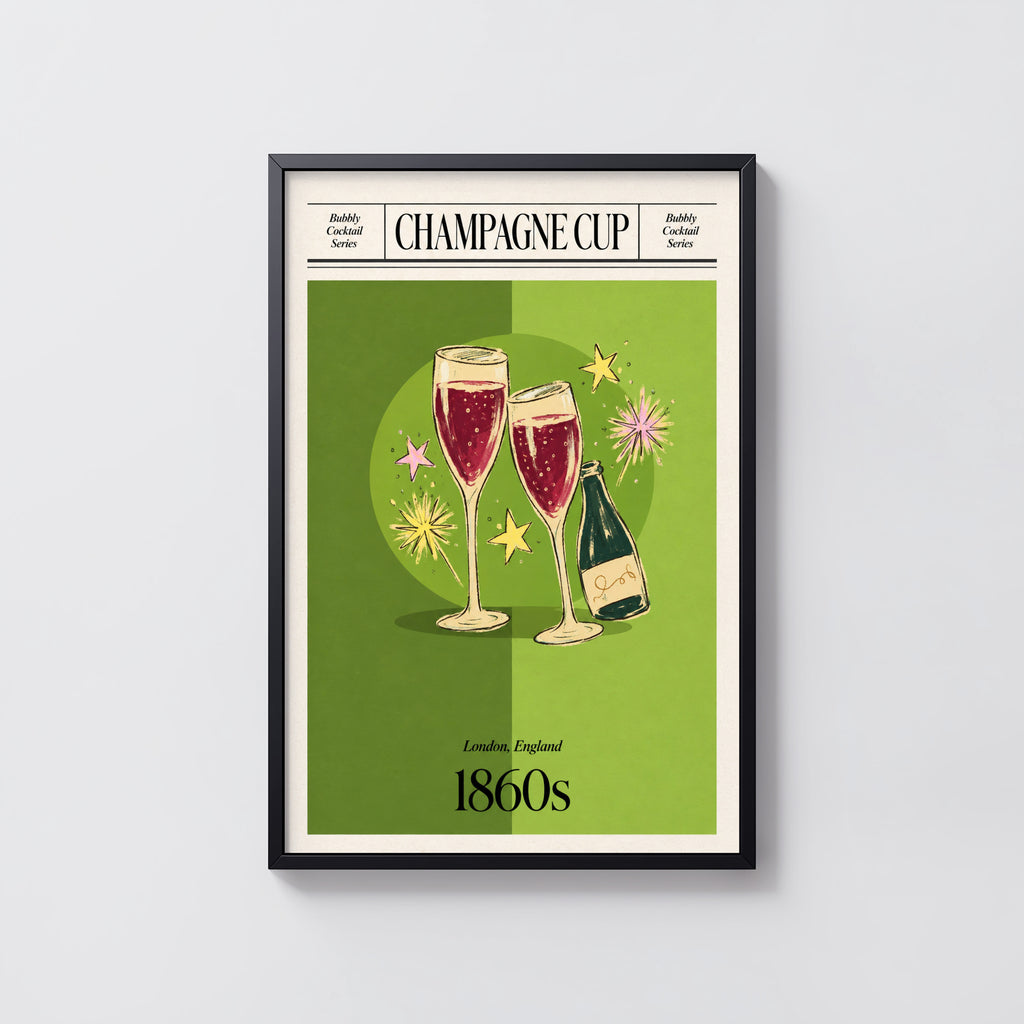 Vintage Champagne Cup Print Poster, Cocktail Wall Art