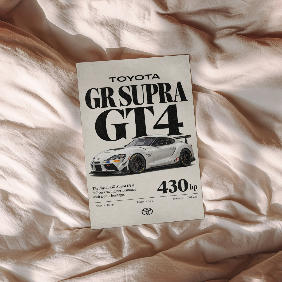 Vintage Toyota Supra GT4 Print, Race Car Wall Art