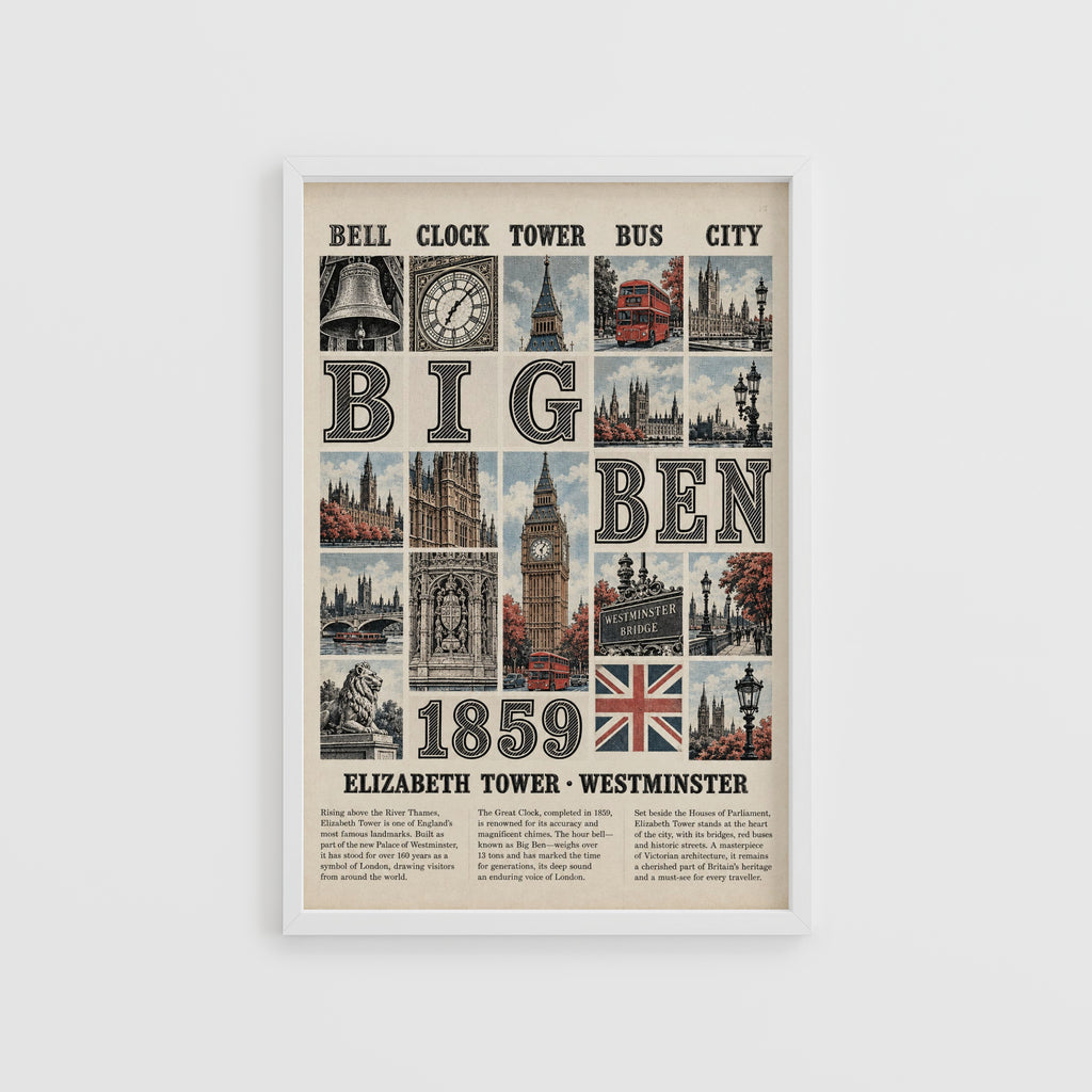 Vintage Big Ben Poster, London Wall Art, Westminster Print