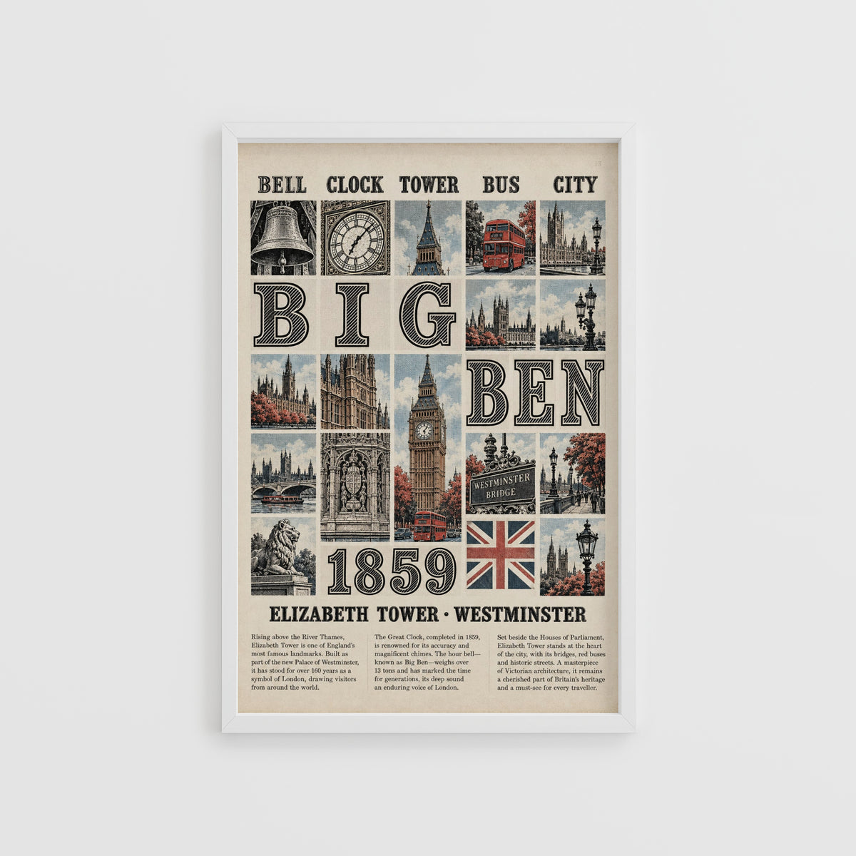 Vintage Big Ben Poster, London Wall Art, Westminster Print