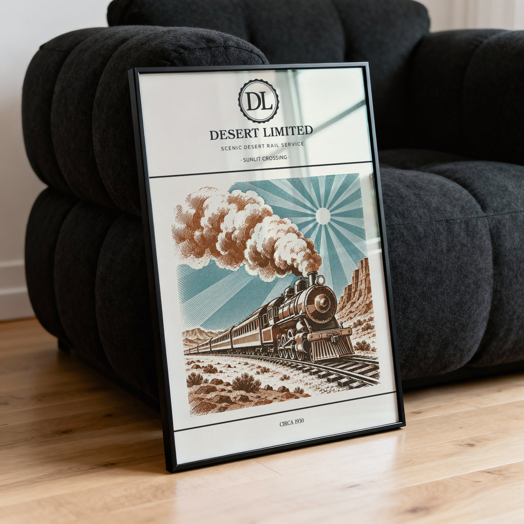 Vintage Steam Train Print Poster, Desert Rail Wall Art