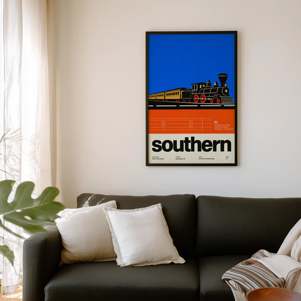 Vintage Steam Locomotive Print Poster, Retro Railway Art