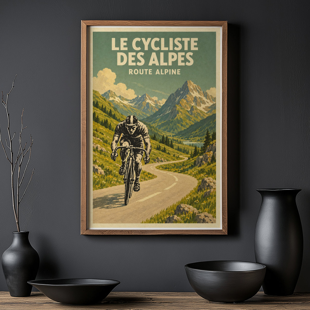 Vintage Alpine Cyclist Poster, Mountain Cycling Wall Art