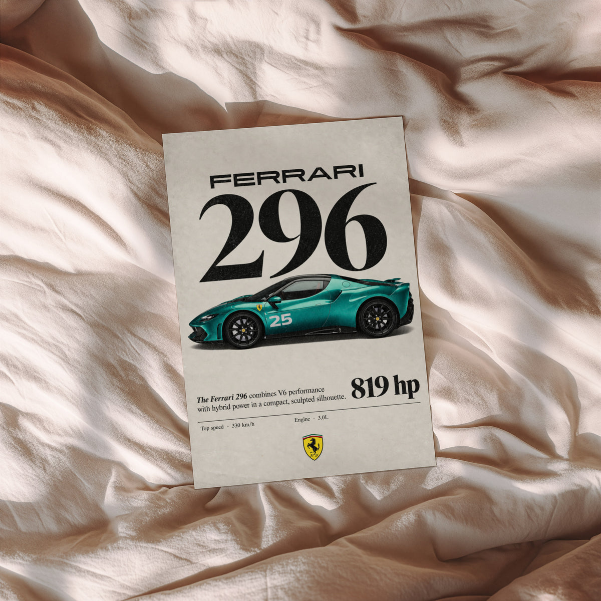 Vintage Ferrari 296 Print, Supercar Wall Art
