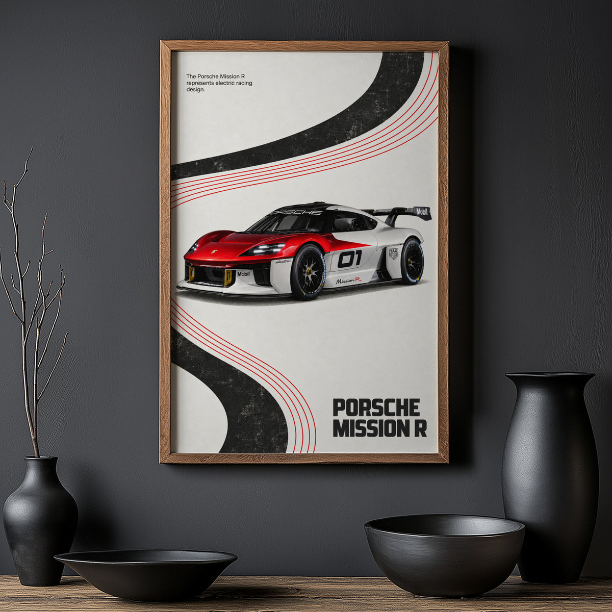 Vintage Porsche Mission R Print, Racing Car Art