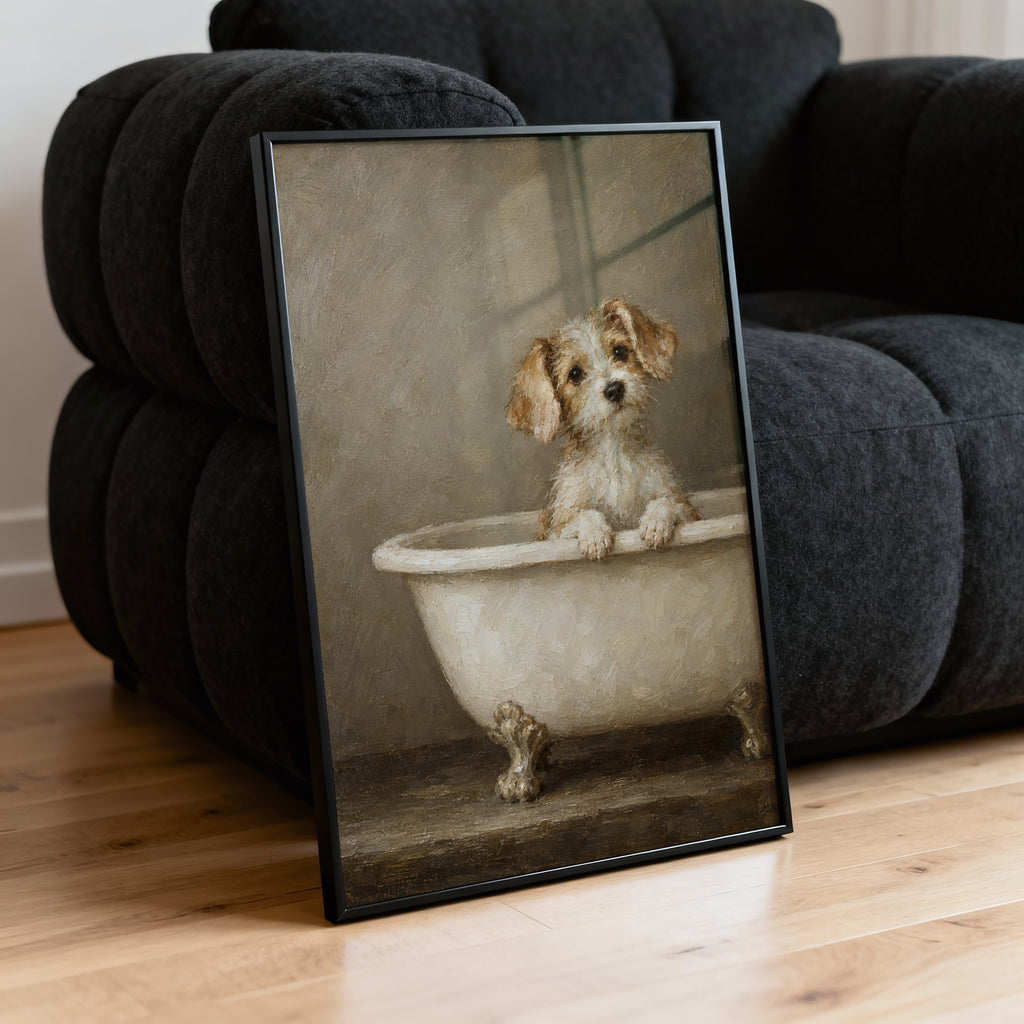 Vintage Dog in Bathtub Print and Poster, Bathroom Wall Art