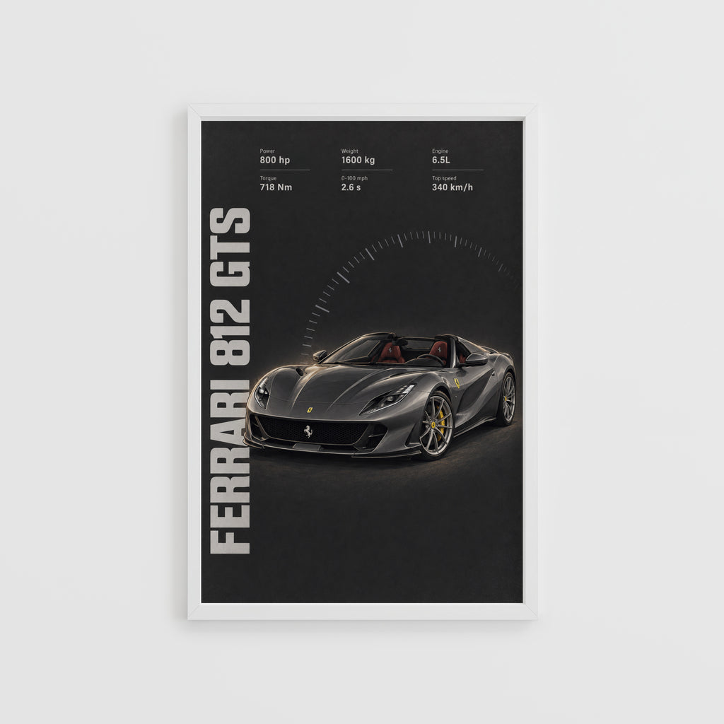 Vintage Ferrari 812 GTS Print, Supercar Wall Art