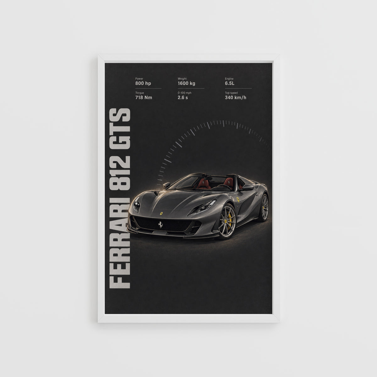 Vintage Ferrari 812 GTS Print, Supercar Wall Art