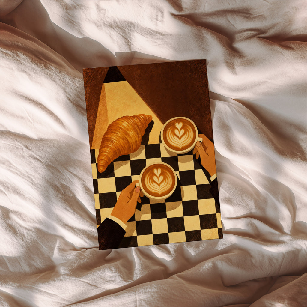 Vintage Coffee Print and Poster, Croissant Cafe Art