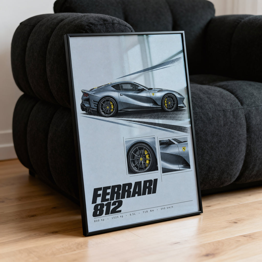 Vintage Print, Ferrari 812 Supercar Wall Art