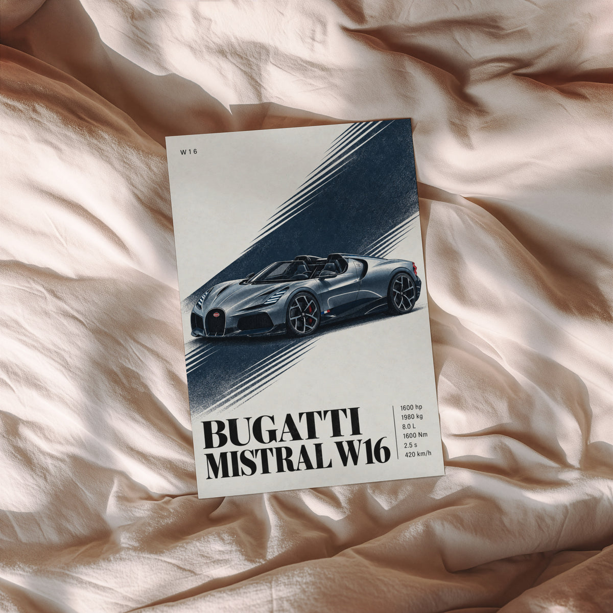 Vintage Bugatti Mistral W16 Print, Car Wall Art