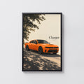 Vintage Dodge Charger Print, Orange Muscle Car Art