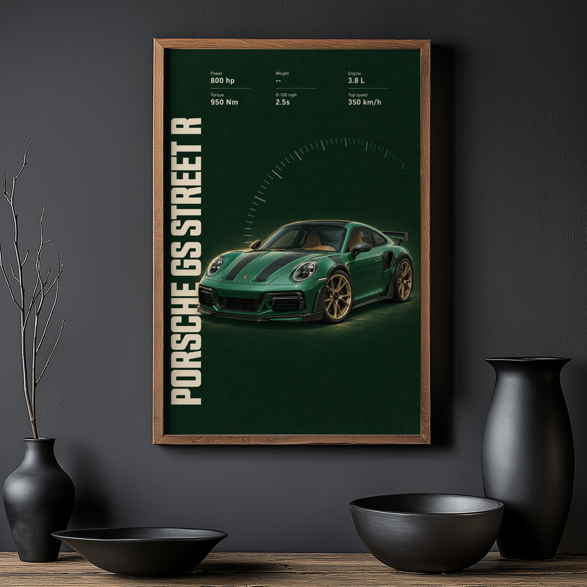 Vintage Porsche GS Street R Print, Green Car