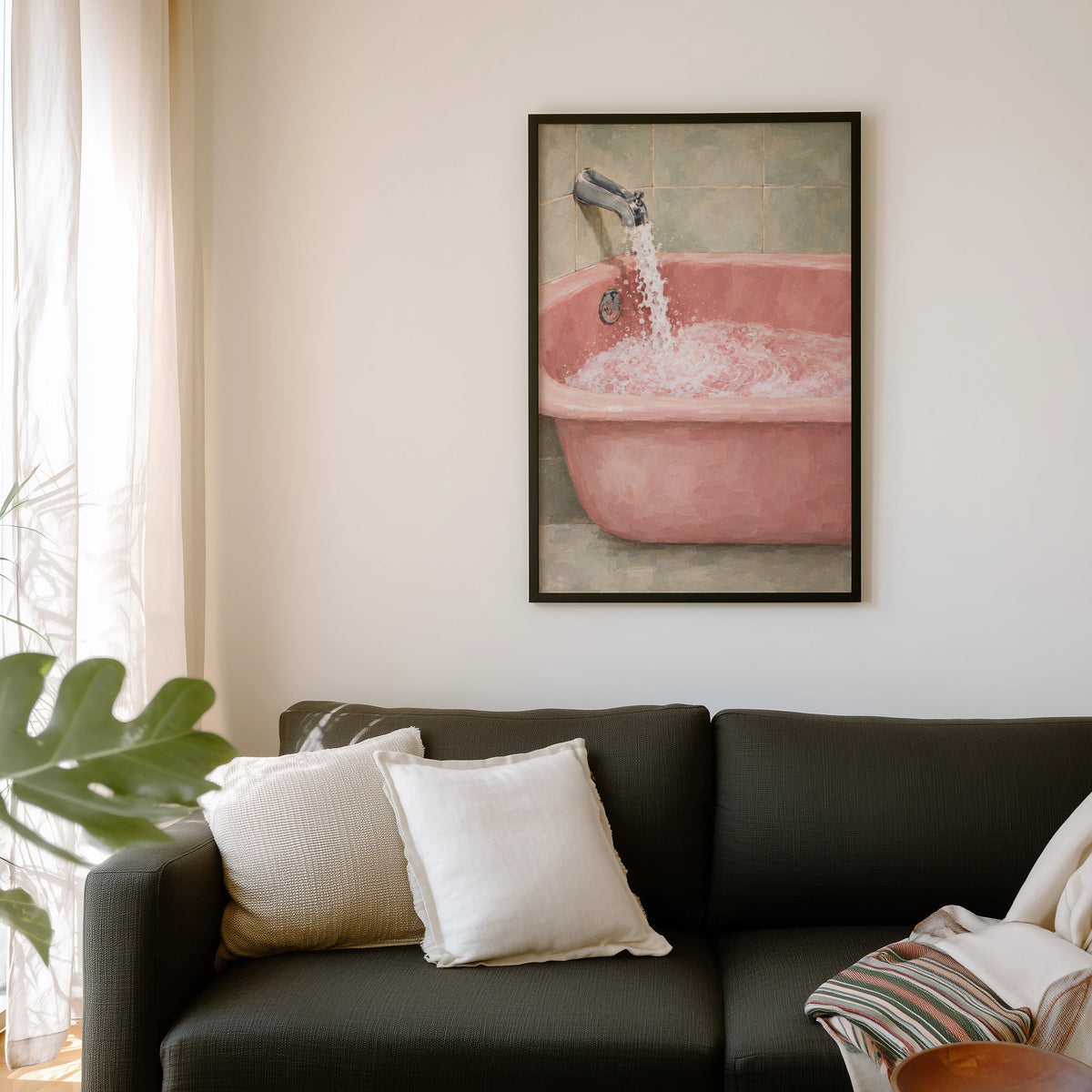 Vintage Pink Bathtub Print, Retro Bathroom Poster