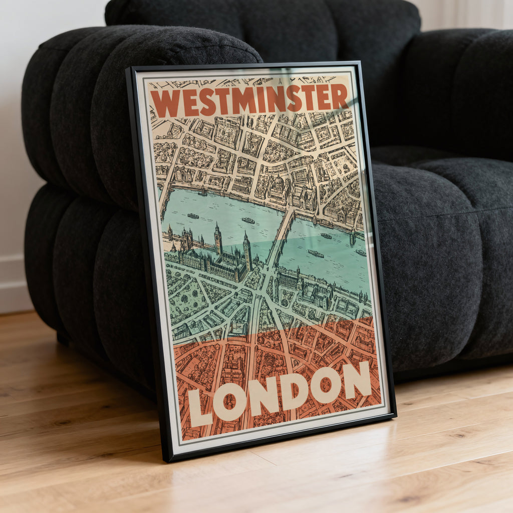 Vintage Westminster London Poster, Map Wall Art Print