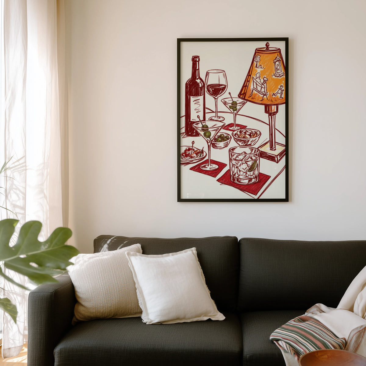 Vintage Wine Print Poster, Cocktail Lounge Wall Art