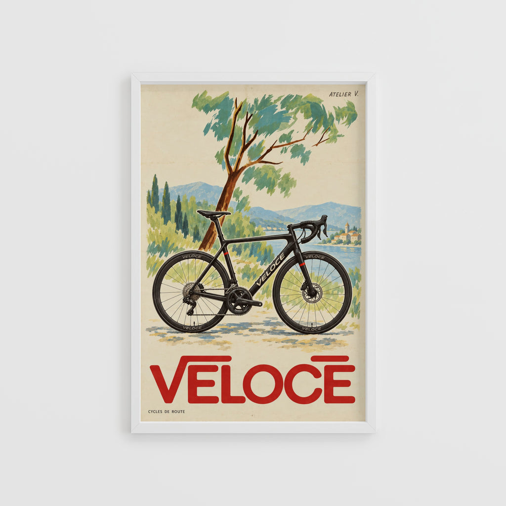 Vintage Cycling Poster, Road Bike Wall Art, Veloce Print