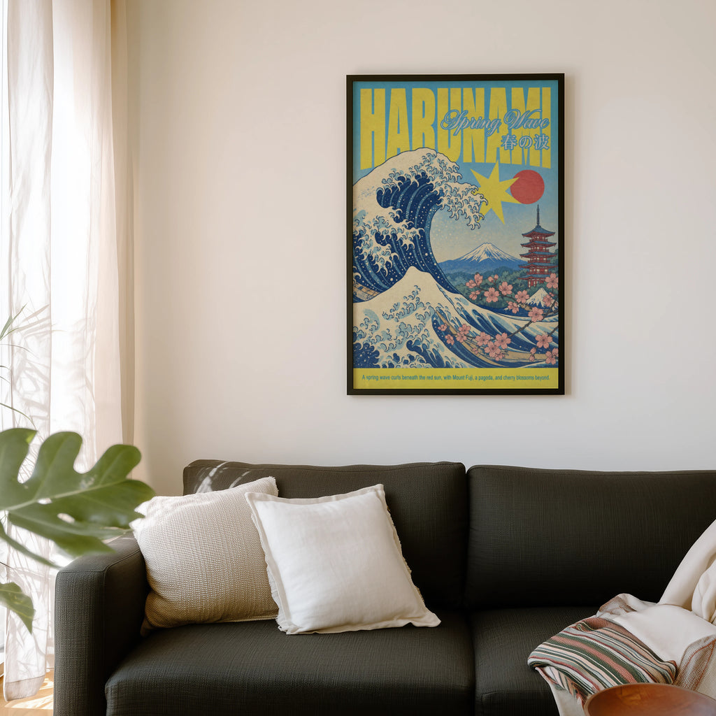 Vintage Japanese Wave Print, Spring Poster, Mount Fuji