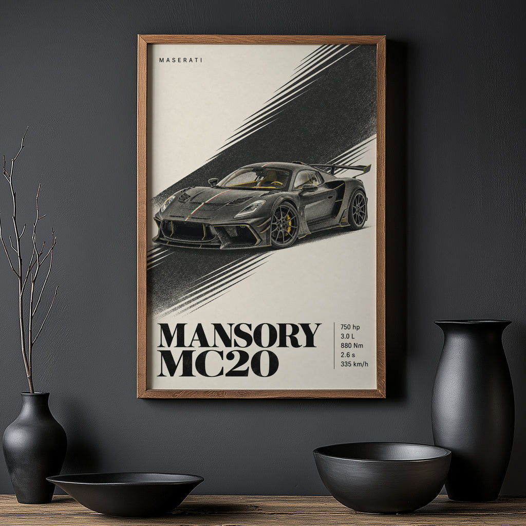 Vintage Maserati MC20 Print, Supercar Wall Art