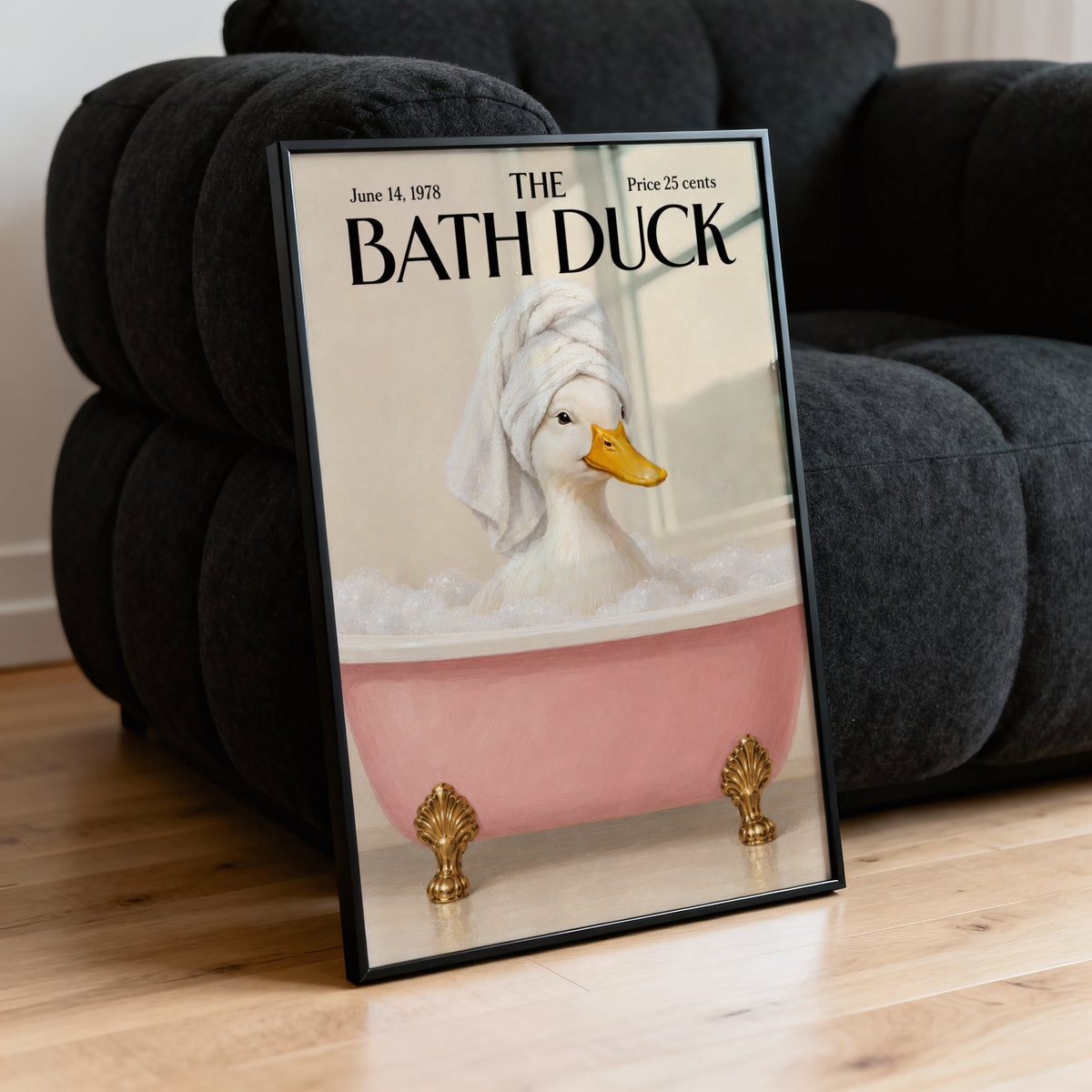 Vintage Bath Duck Print, Pink Bathtub Poster