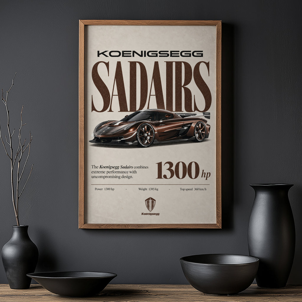 Vintage Koenigsegg Sadairs Print, Supercar Wall Art