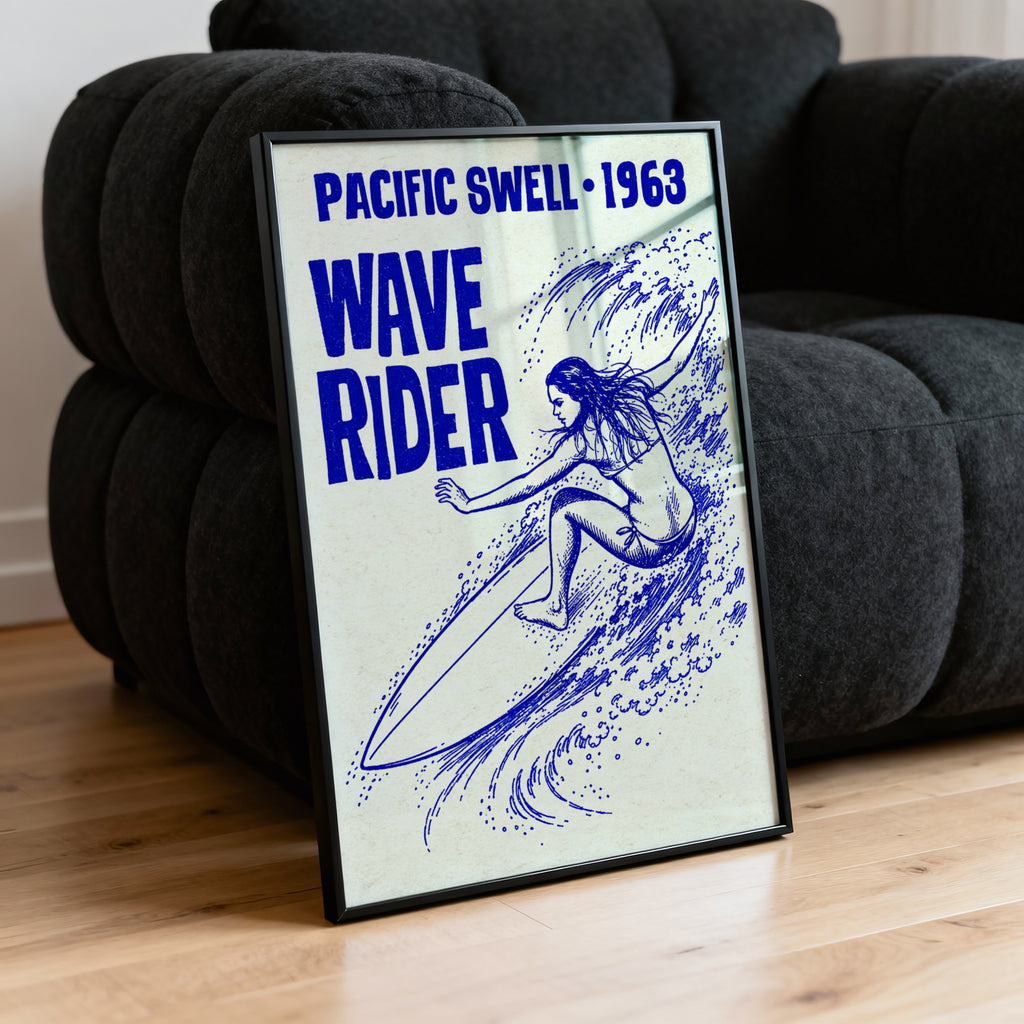 Vintage Surf Print, Wave Rider Surfer Girl Poster