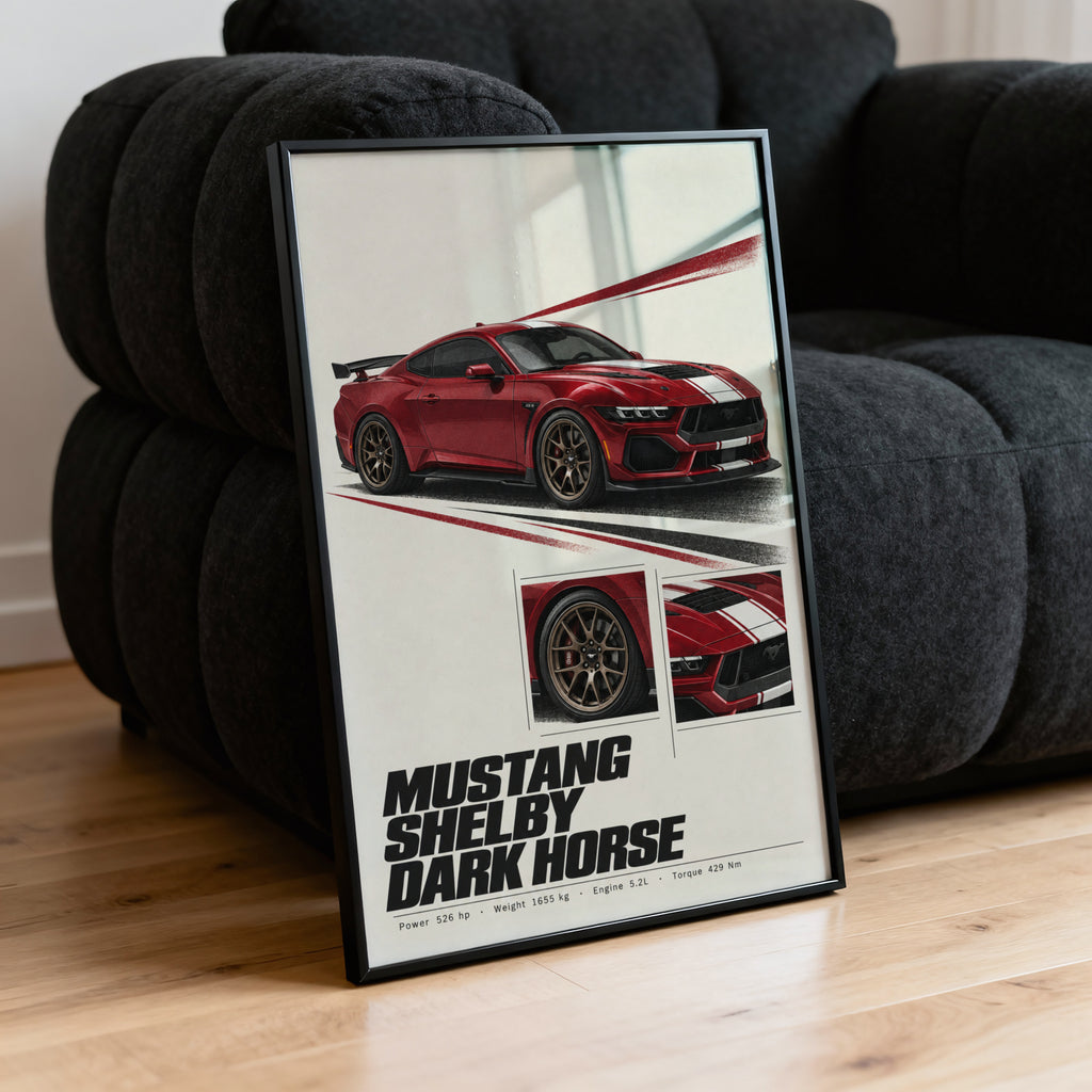 Vintage Mustang Shelby Dark Horse Print, Car Art