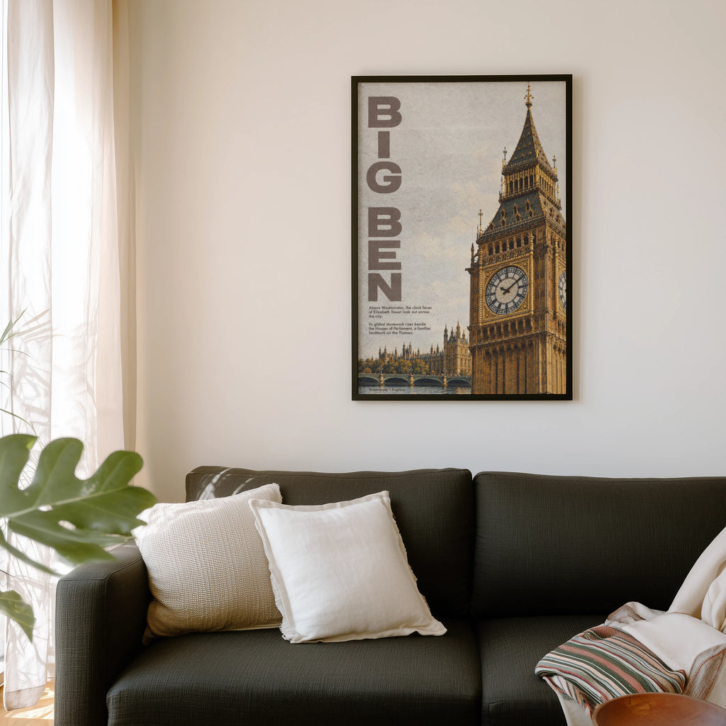 Vintage Big Ben London Poster, Westminster Wall Art