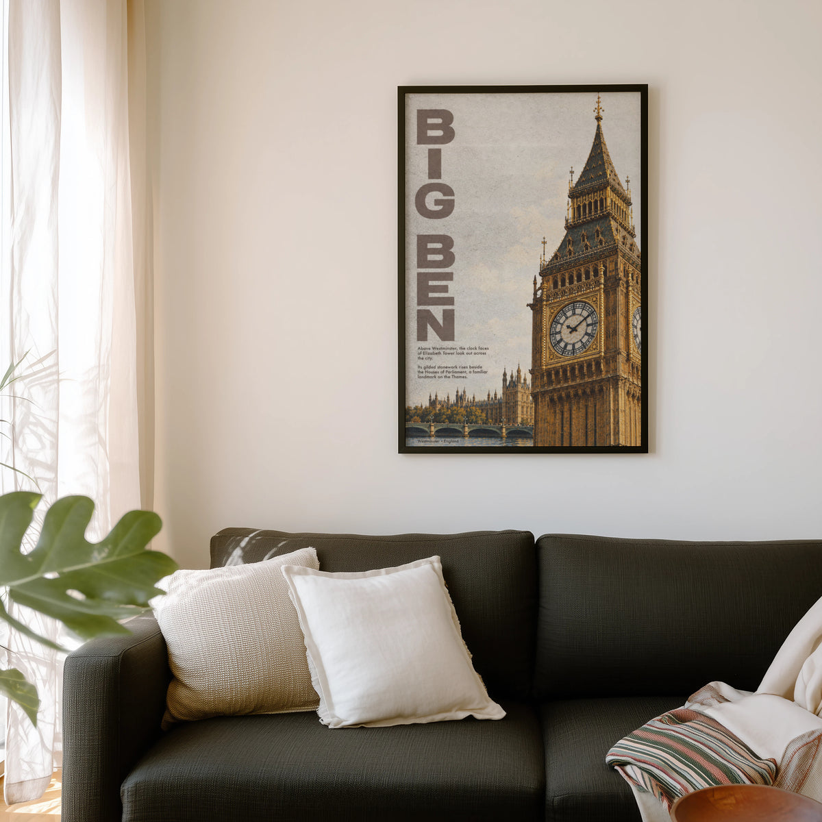 Vintage Big Ben London Poster, Westminster Wall Art