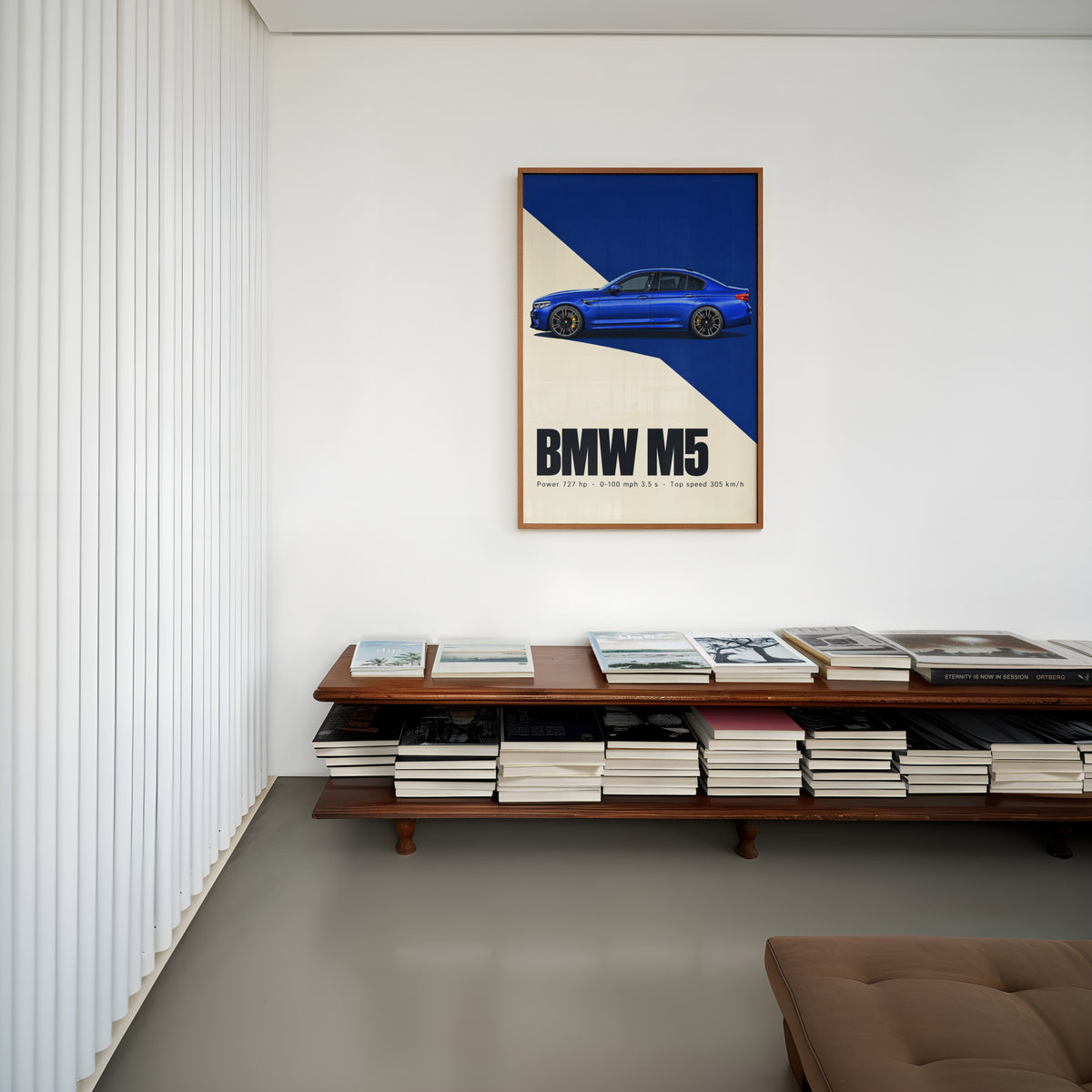 Vintage BMW M5 Print, Car Wall Art, Blue Sedan