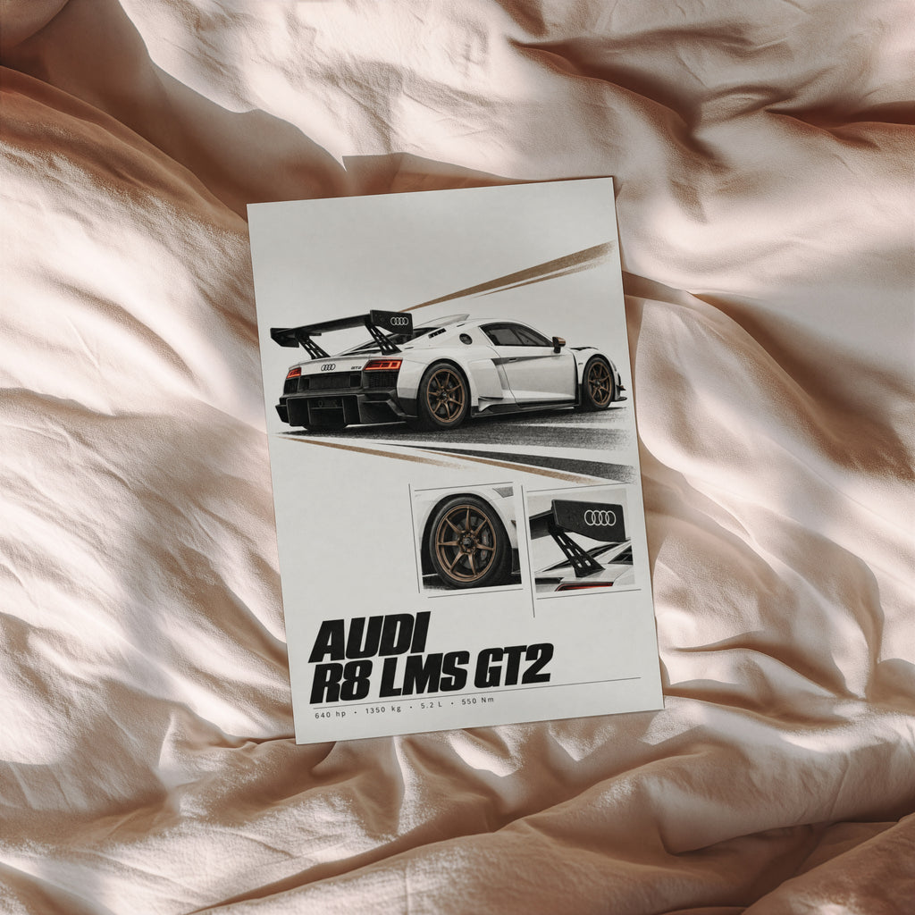 Vintage Audi R8 LMS GT2 Print, Racing Car Wall Art