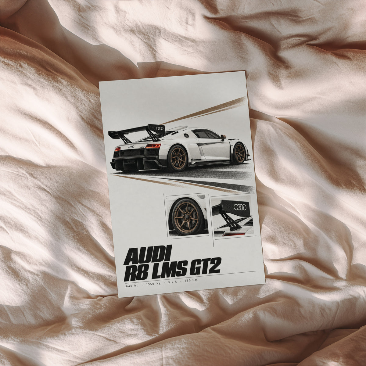 Vintage Audi R8 LMS GT2 Print, Racing Car Wall Art