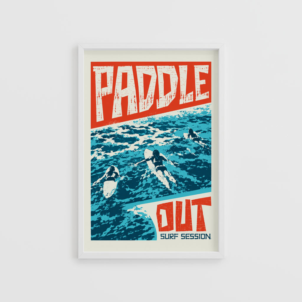 Vintage Paddle Out Surf Print, Surf Poster