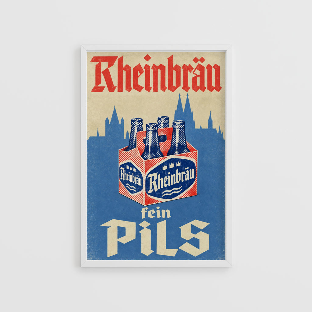Vintage Rheinbrau Pils Beer Print, Retro Poster