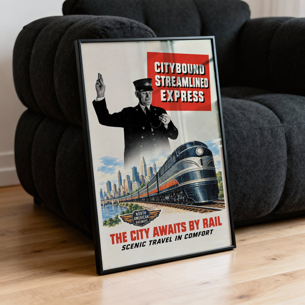 Vintage Train Print Poster, Streamlined Express Wall Art