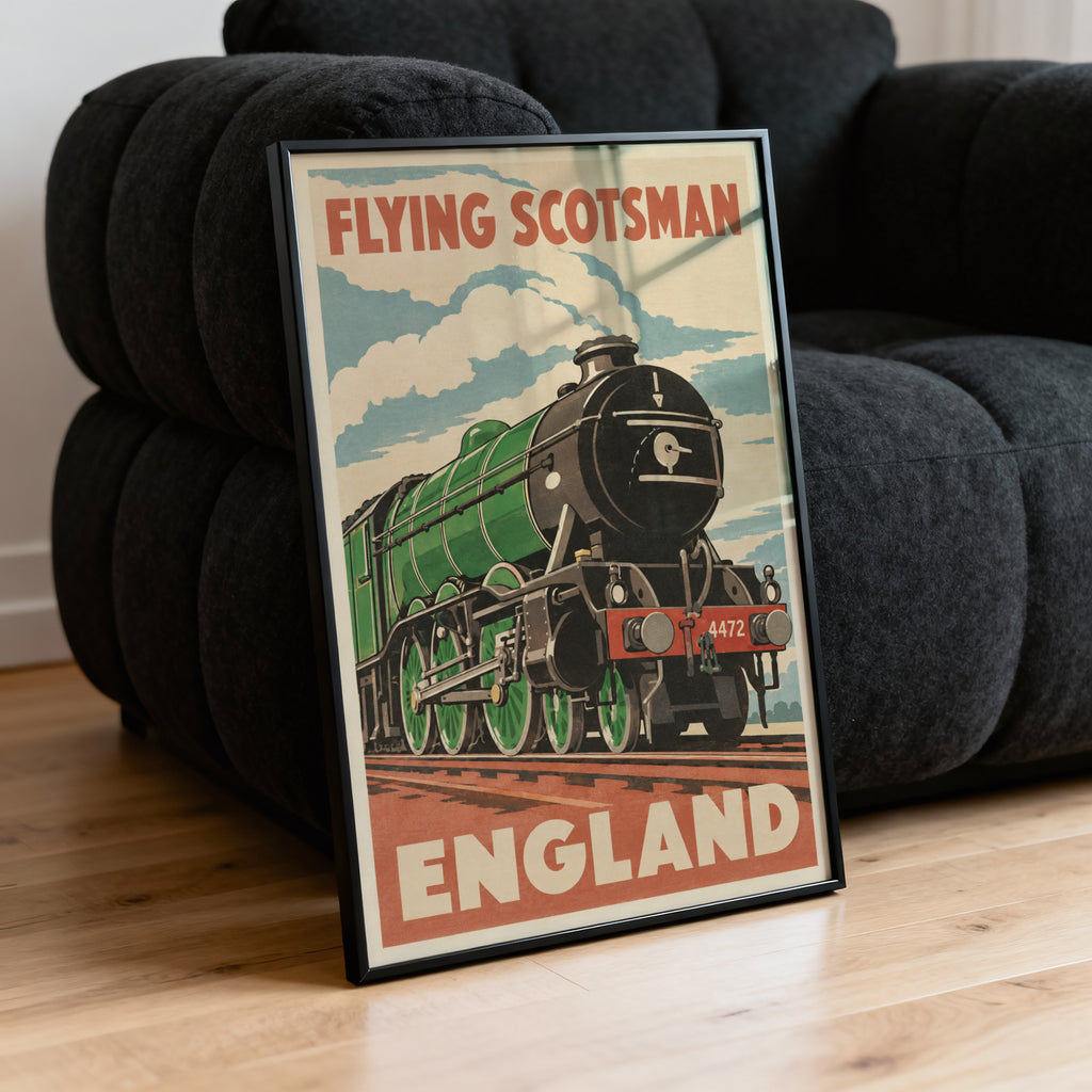 Vintage Flying Scotsman Poster, Steam Train Wall Art Print