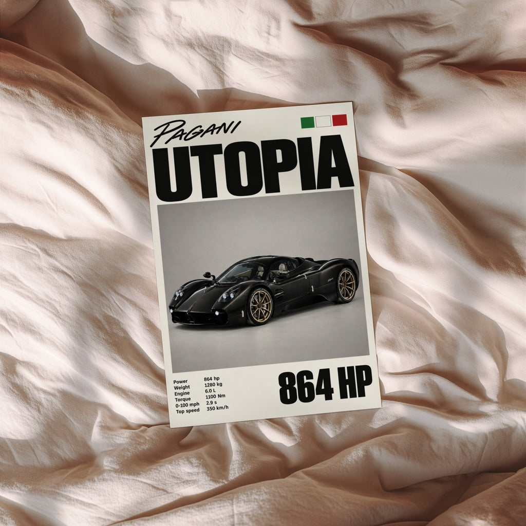 Vintage Pagani Utopia Print, Supercar Wall Art