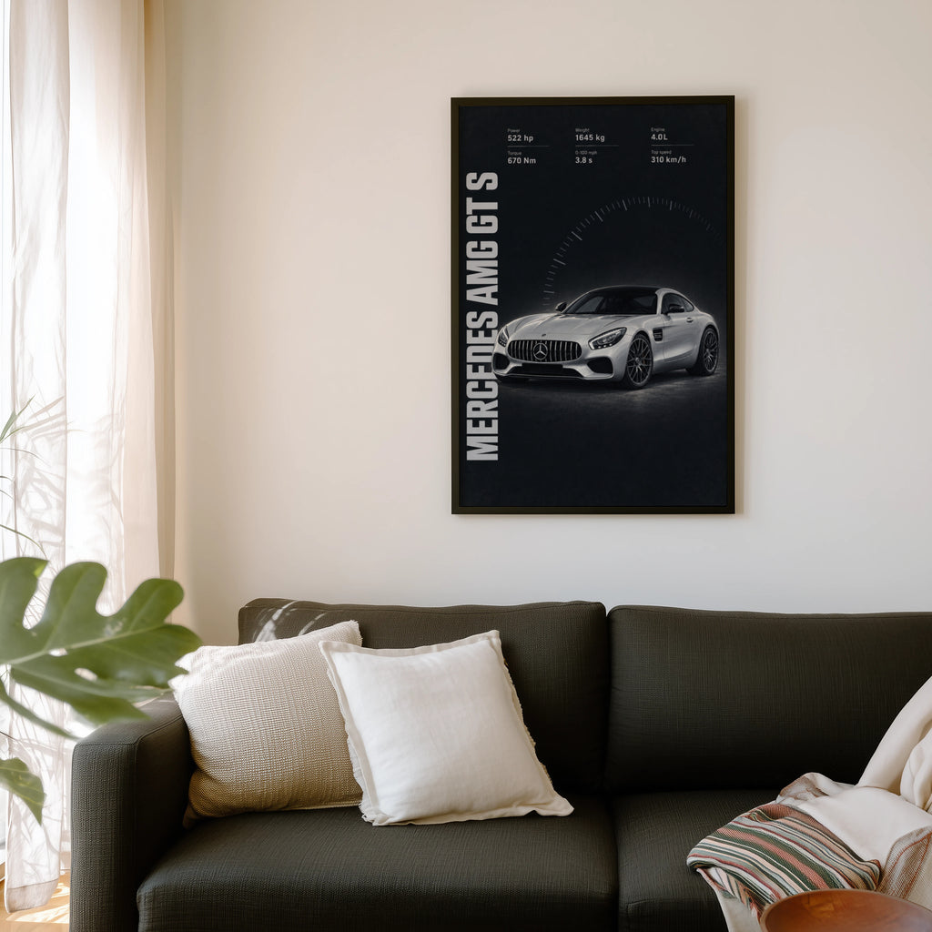 Vintage Mercedes AMG GT S Print, Car Wall Art
