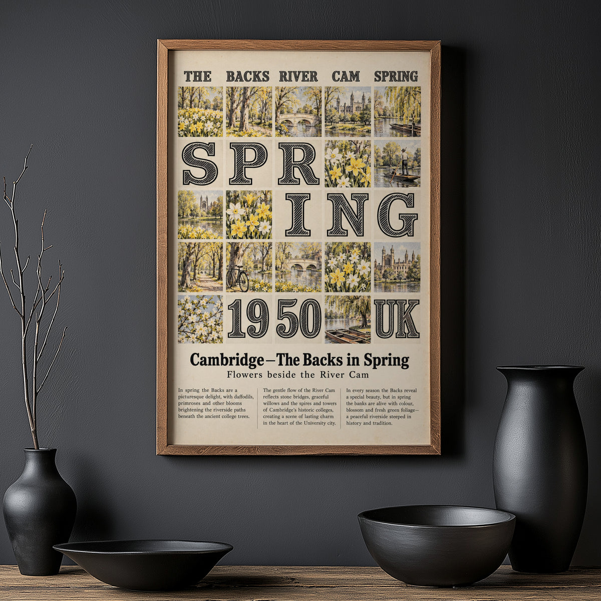 Vintage Cambridge Poster, The Backs Spring Print
