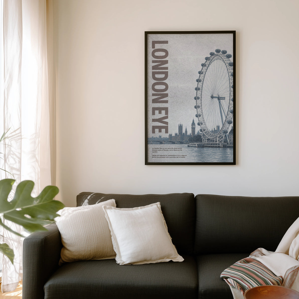 Vintage London Eye Poster, Thames Wall Art, England Print