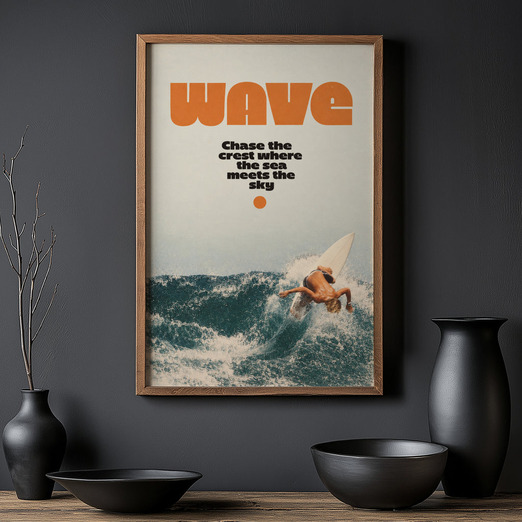 Vintage Surf Print, Retro Wave Poster, Surfer Wall Art