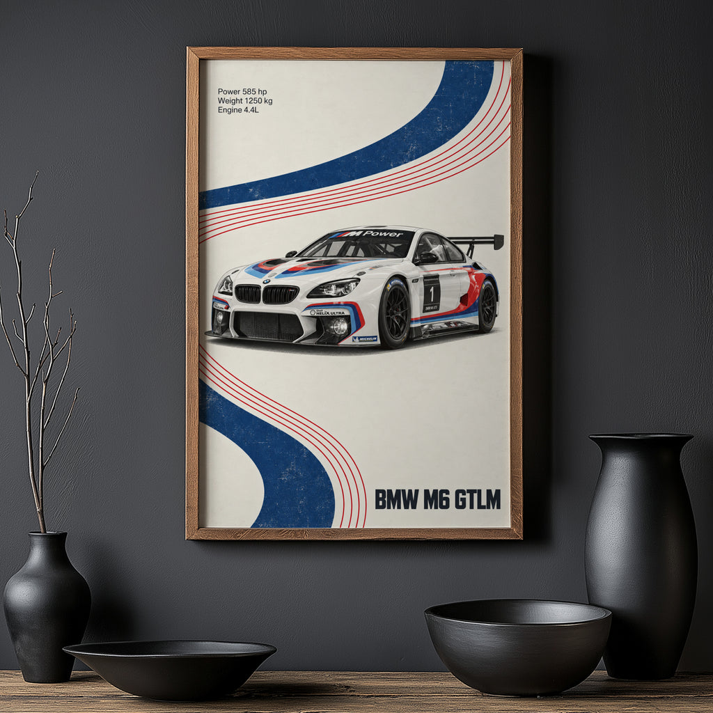 Vintage BMW M6 GTLM Race Car Print, Motorsport